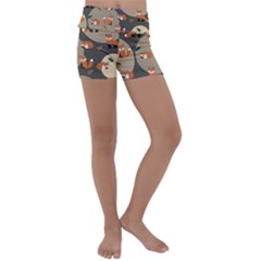 Fox Pattern Kids  Lightweight Velour Yoga Shorts