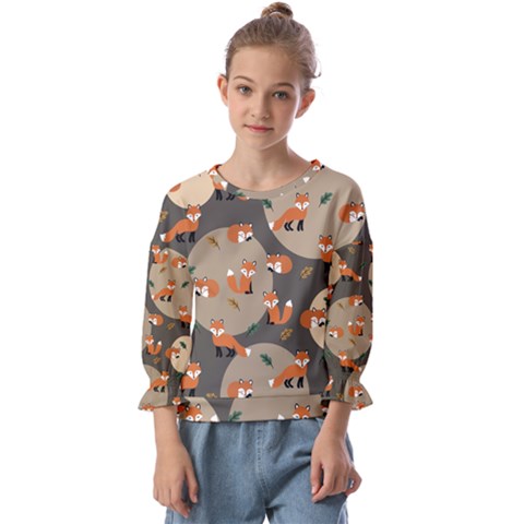 Fox Pattern Kids  Cuff Sleeve Top by Pakjumat