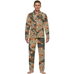 Fox Pattern Men s Long Sleeve Velvet Pocket Pajamas Set