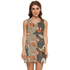 Fox Pattern Tiered Sleeveless Mini Dress