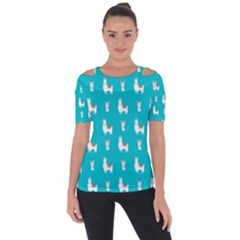 Lama Alpaca Animal Pattern Design Shoulder Cut Out Short Sleeve Top by Pakjumat