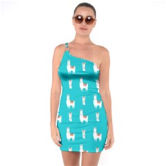 Lama Alpaca Animal Pattern Design One Shoulder Ring Trim Bodycon Dress by Pakjumat