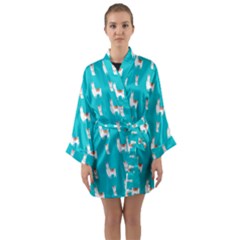 Lama Alpaca Animal Pattern Design Long Sleeve Satin Kimono by Pakjumat