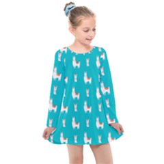 Lama Alpaca Animal Pattern Design Kids  Long Sleeve Dress