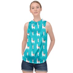 Lama Alpaca Animal Pattern Design High Neck Satin Top by Pakjumat