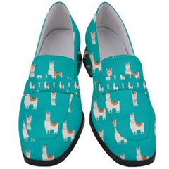 Lama Alpaca Animal Pattern Design Women s Chunky Heel Loafers