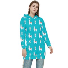 Lama Alpaca Animal Pattern Design Women s Long Oversized Pullover Hoodie by Pakjumat