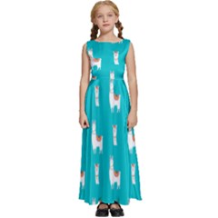 Lama Alpaca Animal Pattern Design Kids  Satin Sleeveless Maxi Dress by Pakjumat