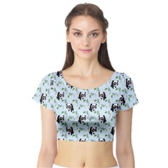 Animal Panda Bamboo Seamless Pattern Short Sleeve Crop Top by Pakjumat