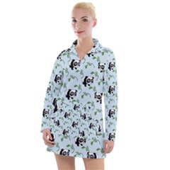 Animal Panda Bamboo Seamless Pattern Women s Long Sleeve Casual Dress by Pakjumat