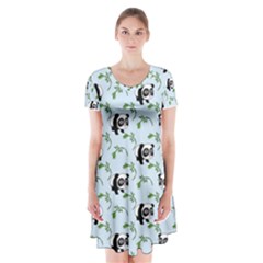 Animal Panda Bamboo Seamless Pattern Short Sleeve V-neck Flare Dress by Pakjumat