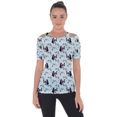 Animal Panda Bamboo Seamless Pattern Shoulder Cut Out Short Sleeve Top by Pakjumat