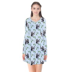 Animal Panda Bamboo Seamless Pattern Long Sleeve V-neck Flare Dress by Pakjumat