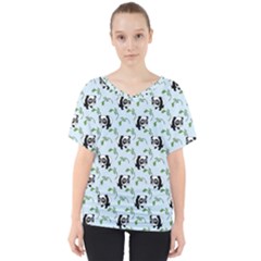 Animal Panda Bamboo Seamless Pattern V-neck Dolman Drape Top by Pakjumat