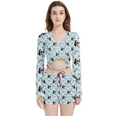 Animal Panda Bamboo Seamless Pattern Velvet Wrap Crop Top And Shorts Set by Pakjumat