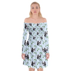 Animal Panda Bamboo Seamless Pattern Off Shoulder Skater Dress by Pakjumat