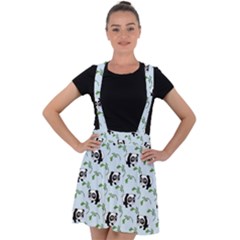 Animal Panda Bamboo Seamless Pattern Velvet Suspender Skater Skirt by Pakjumat