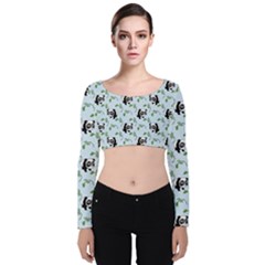 Animal Panda Bamboo Seamless Pattern Velvet Long Sleeve Crop Top by Pakjumat