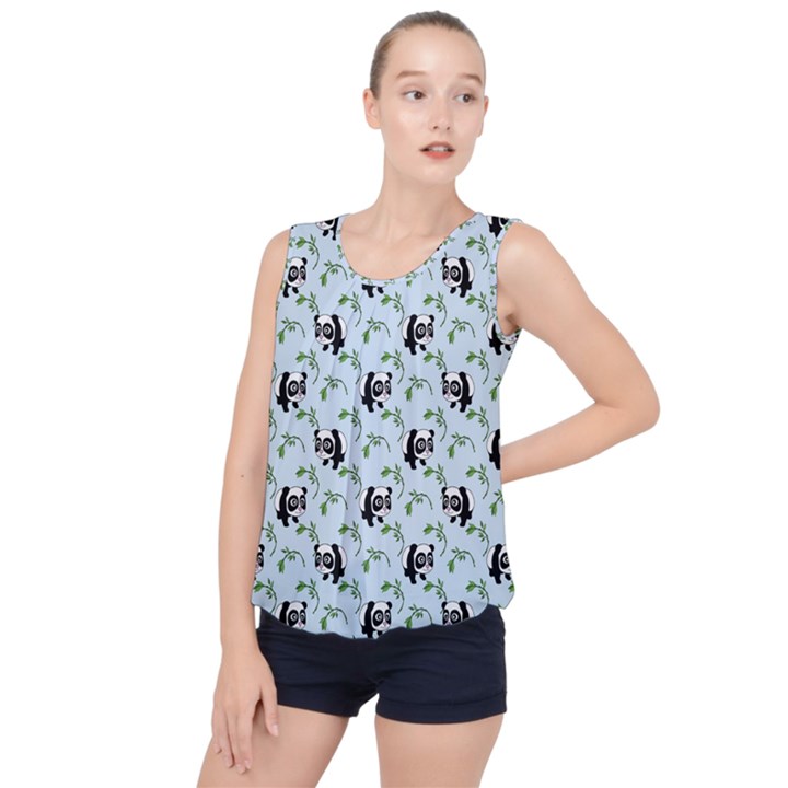 Animal Panda Bamboo Seamless Pattern Bubble Hem Chiffon Tank Top