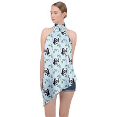 Animal Panda Bamboo Seamless Pattern Halter Asymmetric Satin Top by Pakjumat