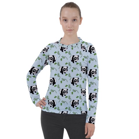 Animal Panda Bamboo Seamless Pattern Women s Pique Long Sleeve T-shirt by Pakjumat