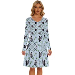 Animal Panda Bamboo Seamless Pattern Long Sleeve Dress With Pocket by Pakjumat