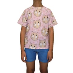 Cat Pattern Pink Cartoon Kids  Short Sleeve Swimwear by Pakjumat