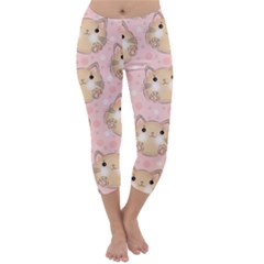 Cat Pattern Pink Cartoon Capri Winter Leggings 