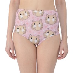 Cat Pattern Pink Cartoon Classic High-waist Bikini Bottoms by Pakjumat