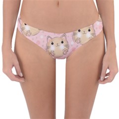 Cat Pattern Pink Cartoon Reversible Hipster Bikini Bottoms by Pakjumat