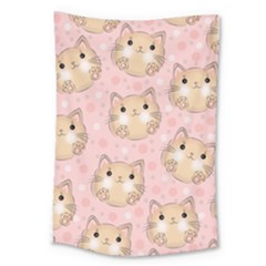 Cat Pattern Pink Cartoon Large Tapestry by Pakjumat