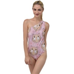 Cat Pattern Pink Cartoon To One Side Swimsuit by Pakjumat