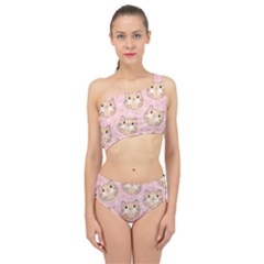 Cat Pattern Pink Cartoon Spliced Up Two Piece Swimsuit by Pakjumat