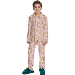 Cat Pattern Pink Cartoon Kids  Long Sleeve Velvet Pajamas Set