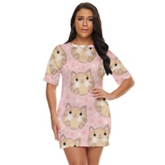 Cat Pattern Pink Cartoon Just Threw It On Dress by Pakjumat