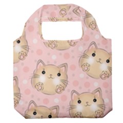 Cat Pattern Pink Cartoon Premium Foldable Grocery Recycle Bag by Pakjumat