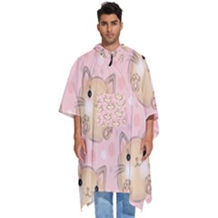 Cat Pattern Pink Cartoon Men s Hooded Rain Ponchos by Pakjumat