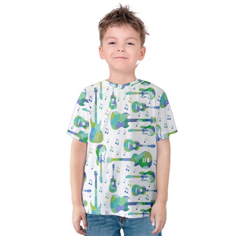 Guitars Music Notes Seamless Pattern Kids  Cotton T-shirt by Pakjumat