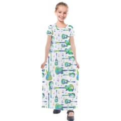 Guitars Music Notes Seamless Pattern Kids  Short Sleeve Maxi Dress by Pakjumat