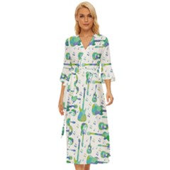 Guitars Music Notes Seamless Pattern Midsummer Wrap Dress by Pakjumat