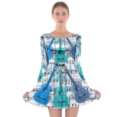 Guitar Acoustic Music Art Long Sleeve Skater Dress