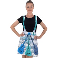 Guitar Acoustic Music Art Velvet Suspender Skater Skirt by Pakjumat