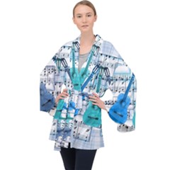 Guitar Acoustic Music Art Long Sleeve Velvet Kimono  by Pakjumat