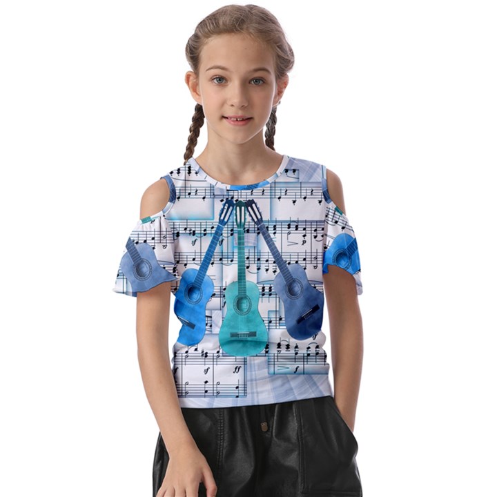 Guitar Acoustic Music Art Kids  Butterfly Cutout T-Shirt