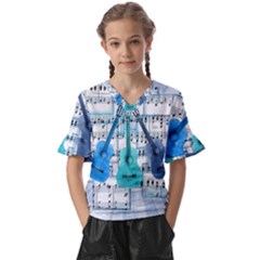 Guitar Acoustic Music Art Kids  V-neck Horn Sleeve Blouse by Pakjumat