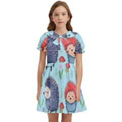 Hedgehogs Animal Kids  Bow Tie Puff Sleeve Dress by Pakjumat