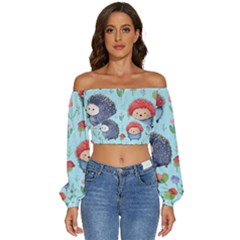 Hedgehogs Animal Long Sleeve Crinkled Weave Crop Top by Pakjumat