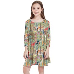 Animal Forest Pattern Kids  Quarter Sleeve Skater Dress