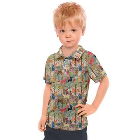 Animal Forest Pattern Kids  Polo T-shirt by Pakjumat