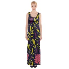 Flower Pattern Design Thigh Split Maxi Dress by Pakjumat